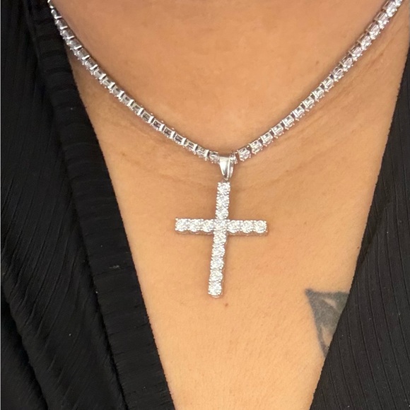 Moissanite Cross PENDANT with TENNIS NECKLACE